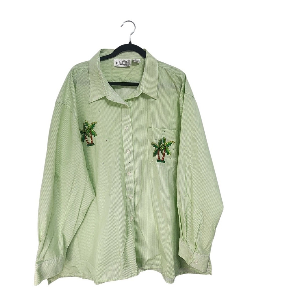 Hana Button Down Shirt Womens 3XL Green Excellent